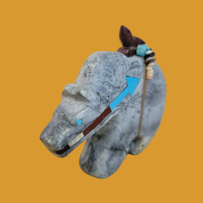 Powerful Agate Grizzly Bear w/ Bird Messenger Passenger Zuni Fetish