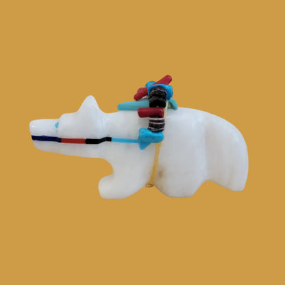 White Alabaster Wolf of The East Zuni Fetish