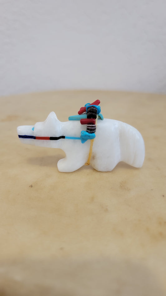 White Alabaster Wolf of The East Zuni Fetish