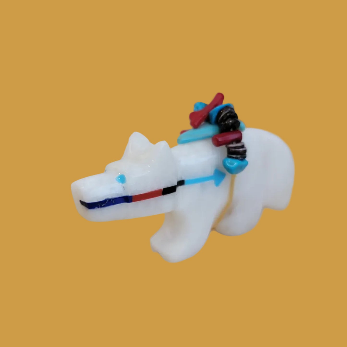 White Alabaster Wolf of The East Zuni Fetish