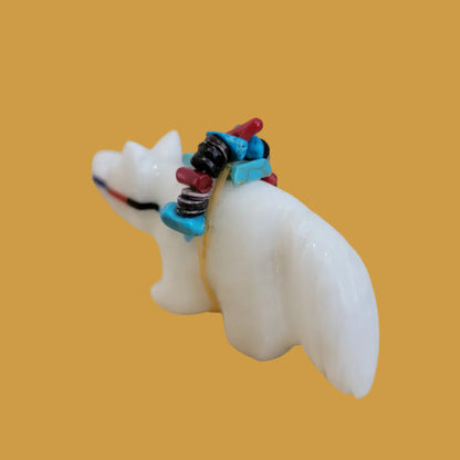 White Alabaster Wolf of The East Zuni Fetish