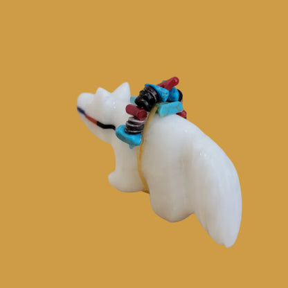 White Alabaster Wolf of The East Zuni Fetish