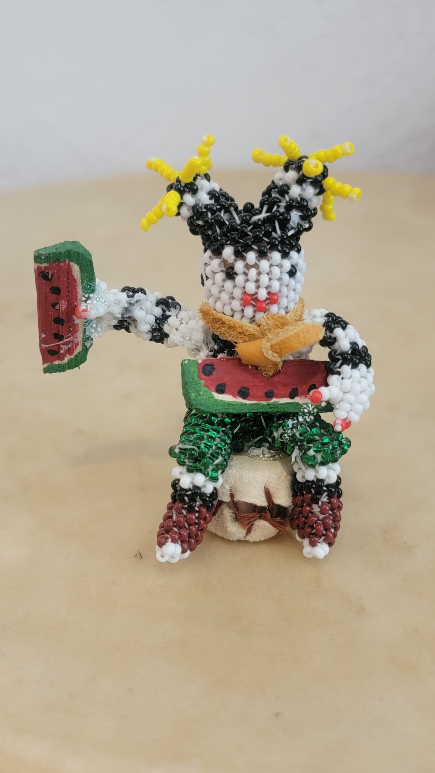 Beaded Zuni Hano Clown On Leather Drum Indian Beadwork