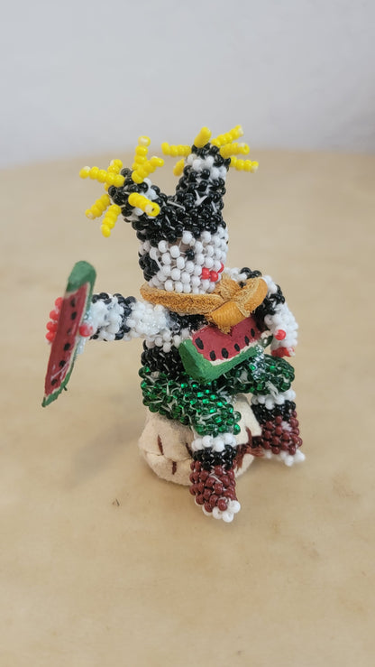 Beaded Zuni Hano Clown On Leather Drum Indian Beadwork