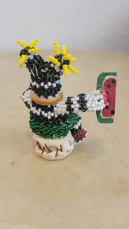 Beaded Zuni Hano Clown On Leather Drum Indian Beadwork