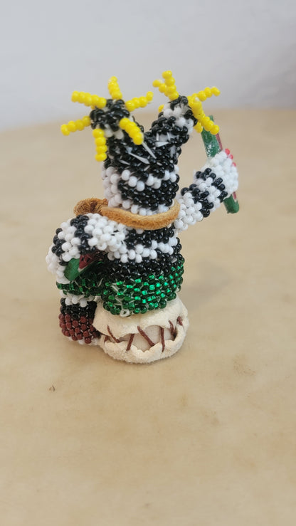 Beaded Zuni Hano Clown On Leather Drum Indian Beadwork