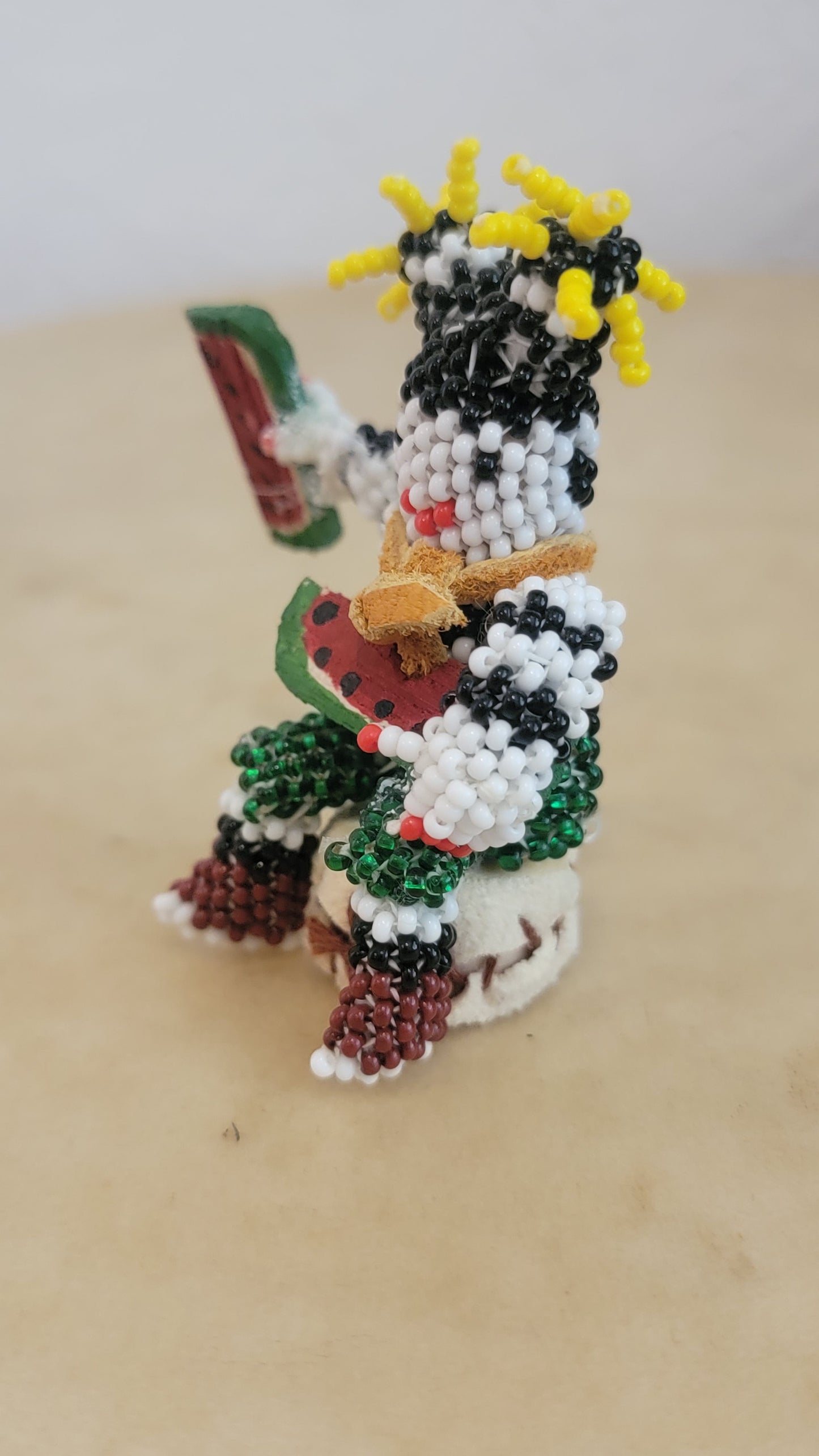 Beaded Zuni Hano Clown On Leather Drum Indian Beadwork