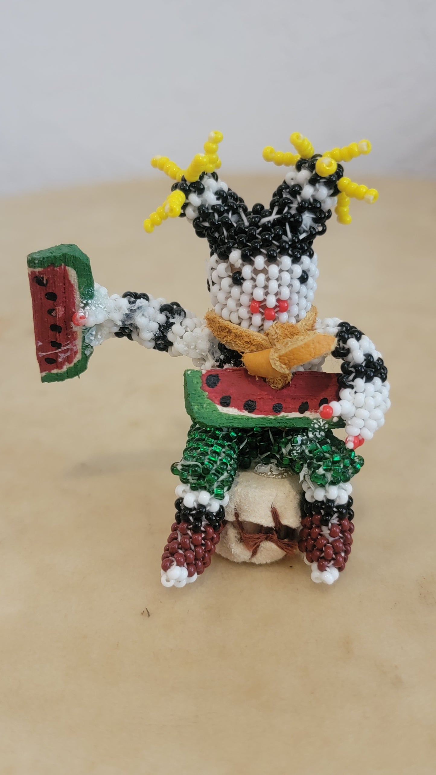 Beaded Zuni Hano Clown On Leather Drum Indian Beadwork