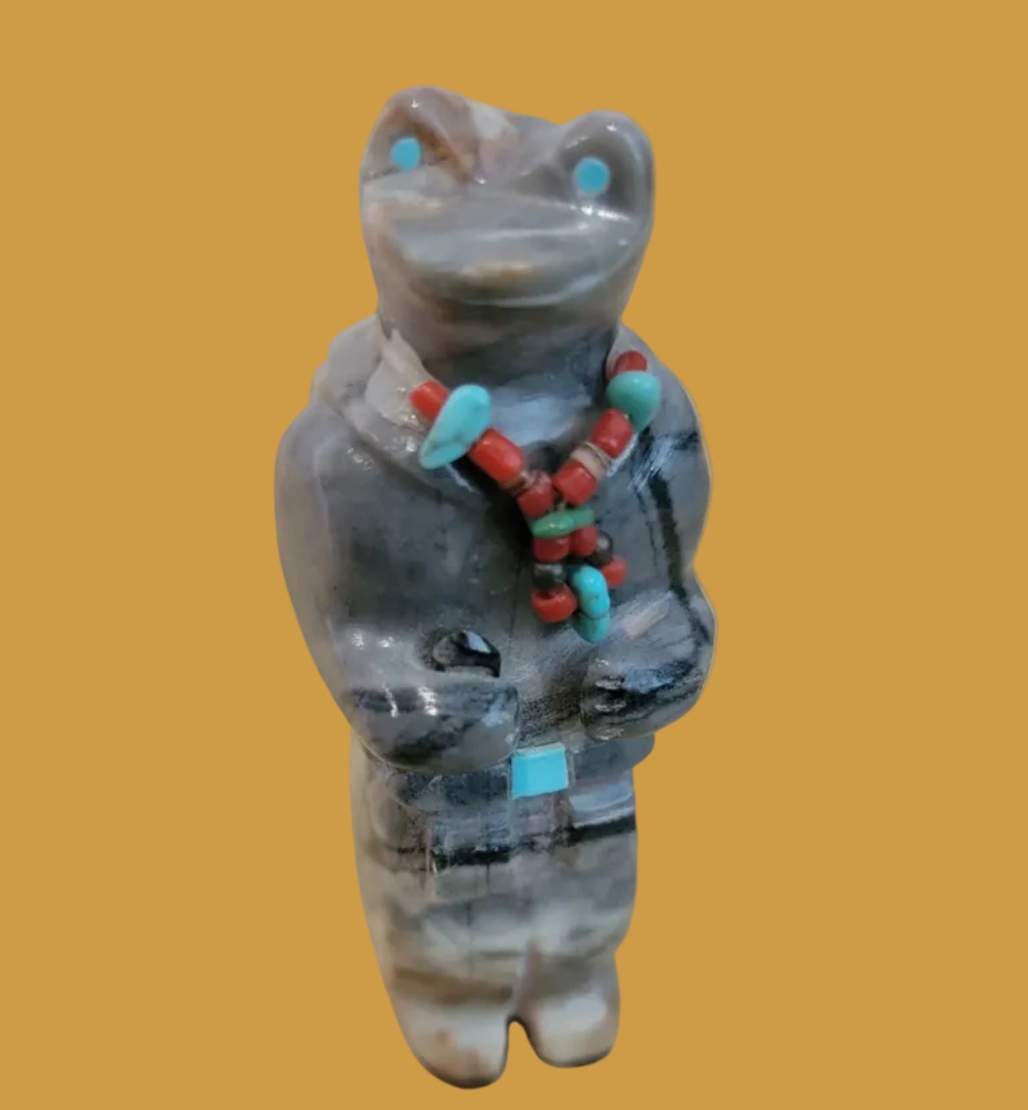 Mister Fancy Zuni Frogman Travertine Zuni Fetish