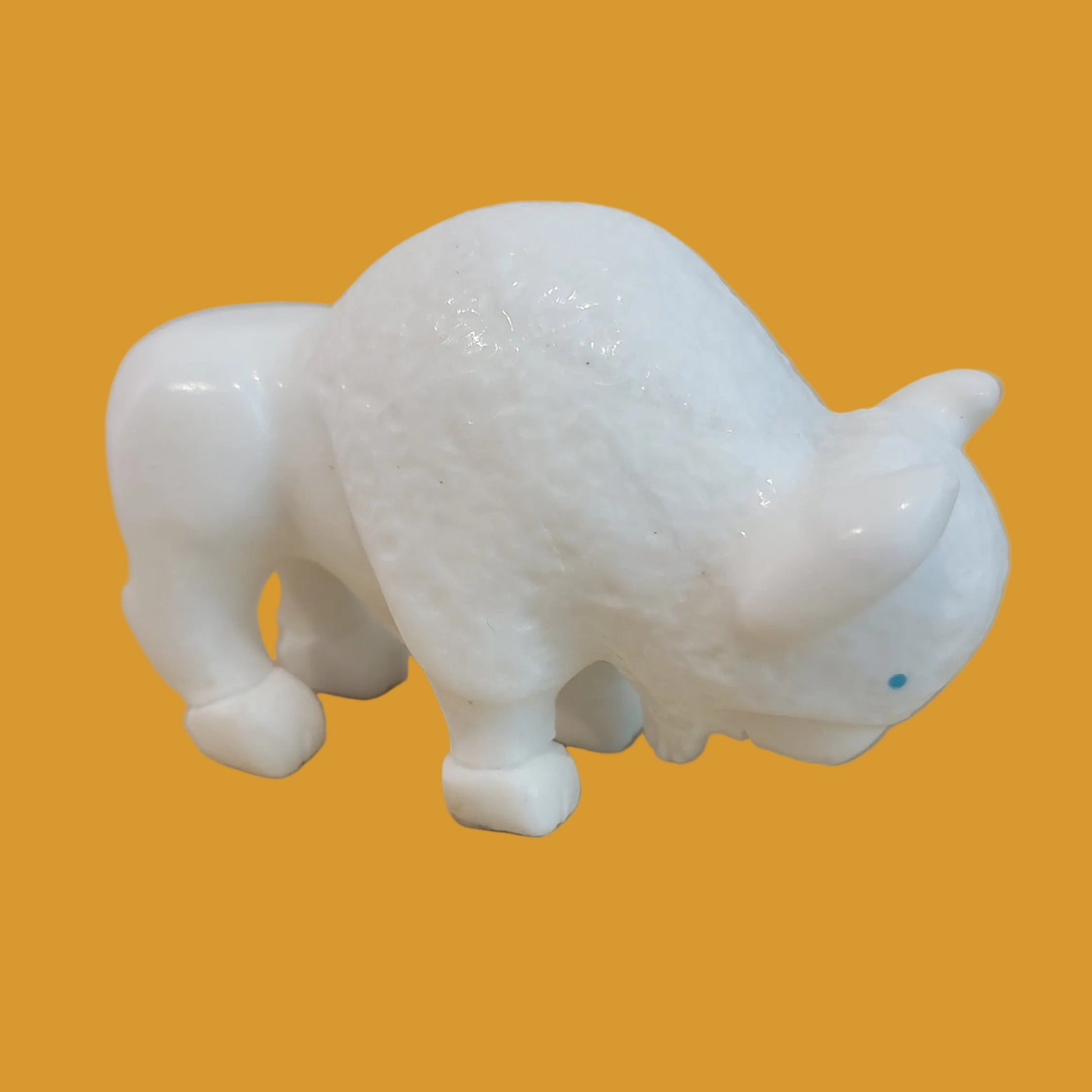 Powerful White Vision Bison/Buffalo w/ Inlaid Bear Paw Zuni Fetish