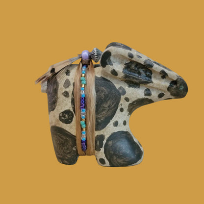 Spotted Painted Navajo Bunny Rabbit w/ Seed Bead Bundle Zuni Fetish
