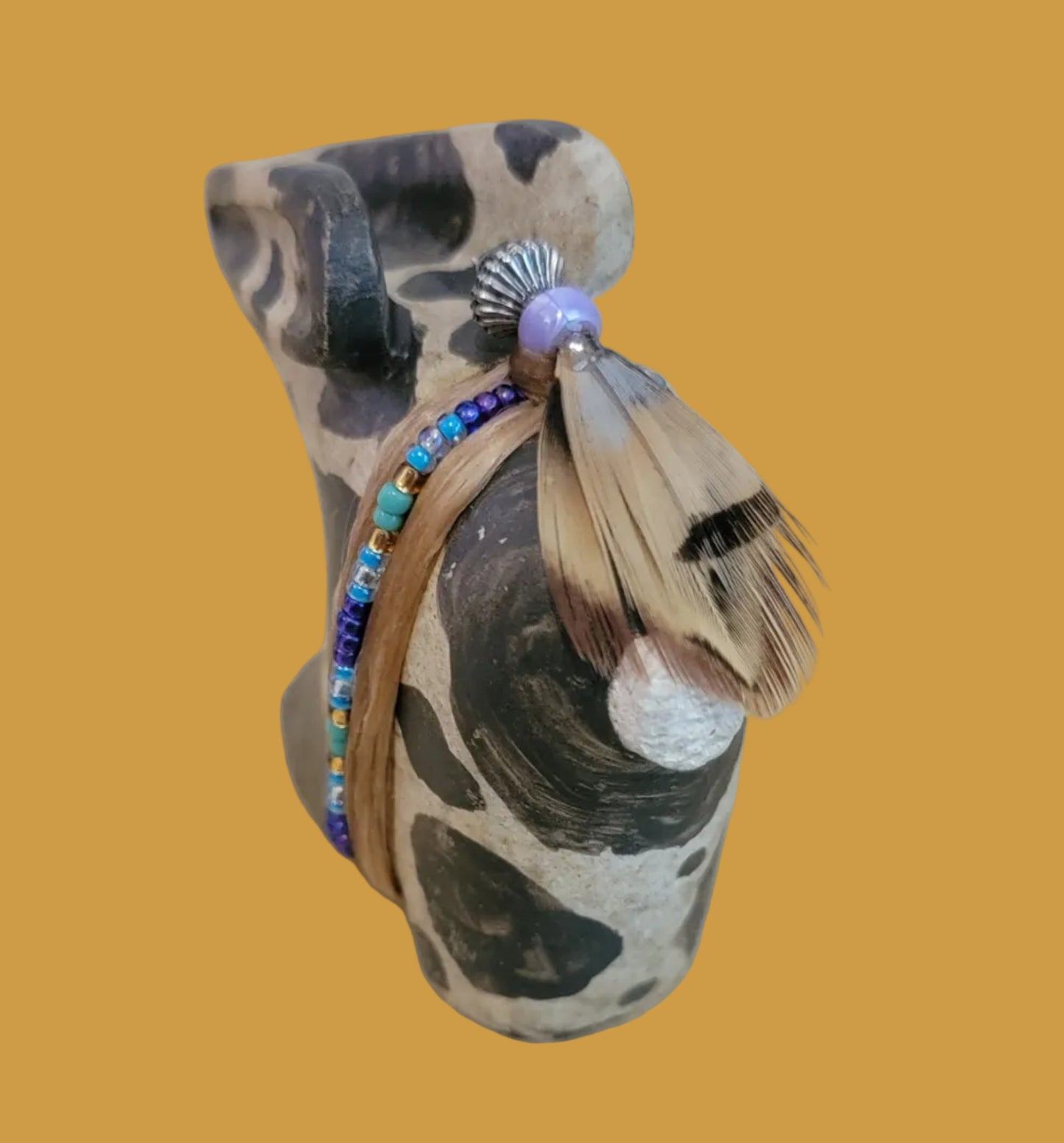 Spotted Painted Navajo Bunny Rabbit w/ Seed Bead Bundle Zuni Fetish