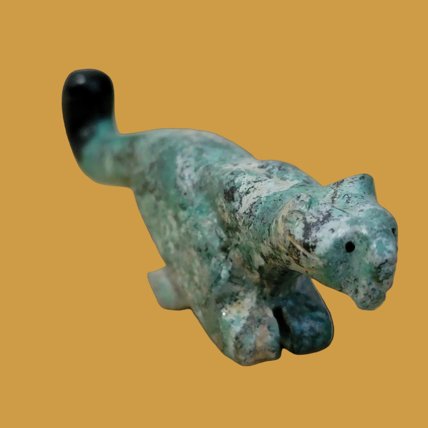 Cool African Turquoise Mountain Lion on the Run Zuni Fetish