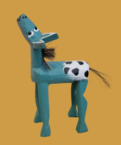 Turquoise Wooden Carved Navajo Folk Art Appaloosa Horse