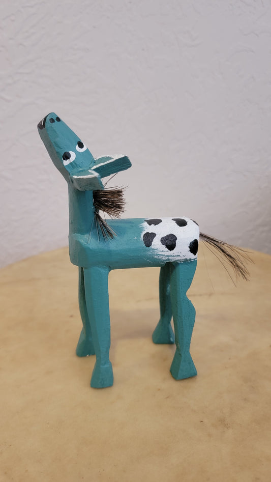Turquoise Wooden Carved Navajo Folk Art Appaloosa Horse