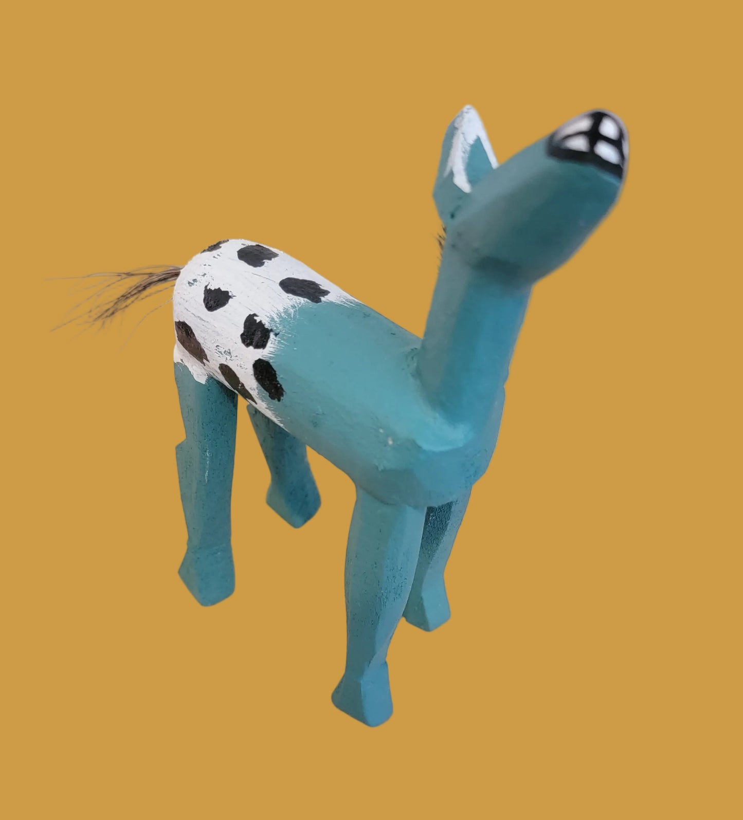 Turquoise Wooden Carved Navajo Folk Art Appaloosa Horse