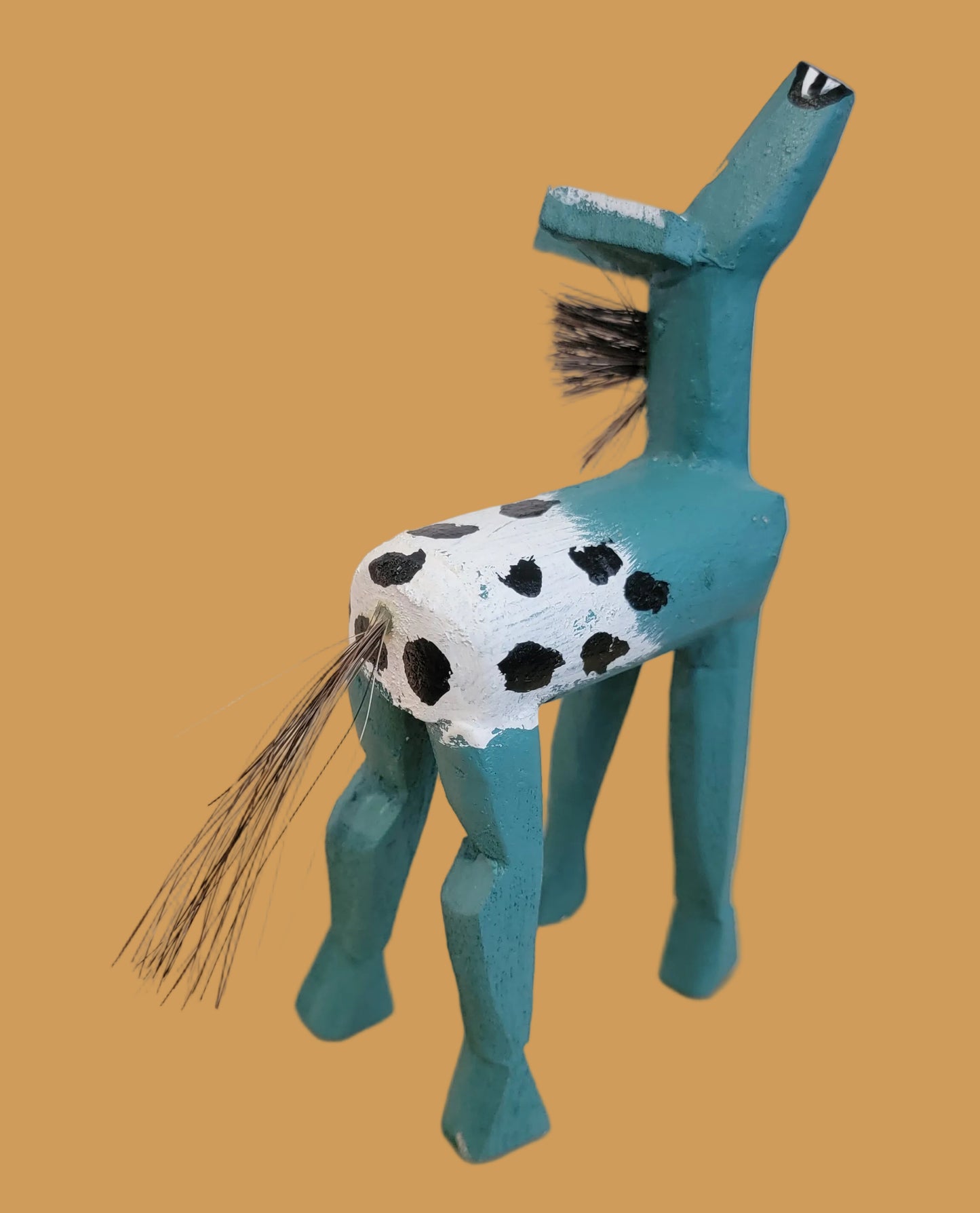Turquoise Wooden Carved Navajo Folk Art Appaloosa Horse