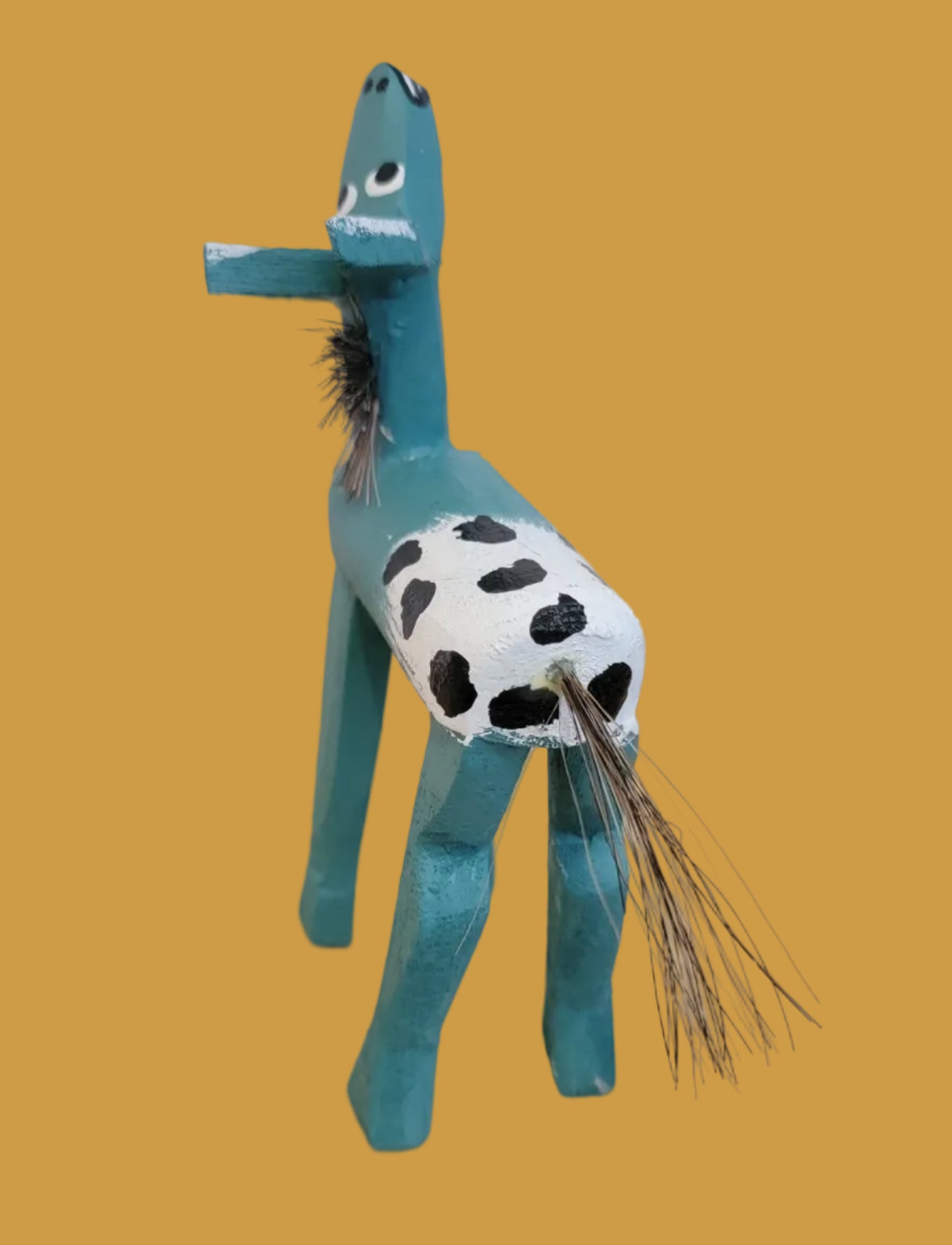 Turquoise Wooden Carved Navajo Folk Art Appaloosa Horse