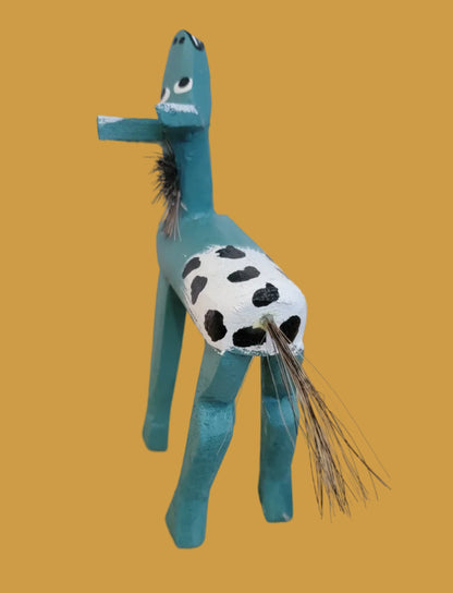 Turquoise Wooden Carved Navajo Folk Art Appaloosa Horse