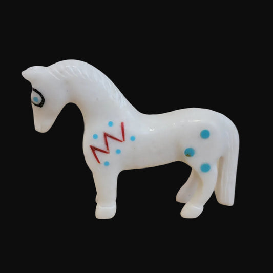 Beautiful Alabaster Horse w/Interesting Inlay Zuni Fetish