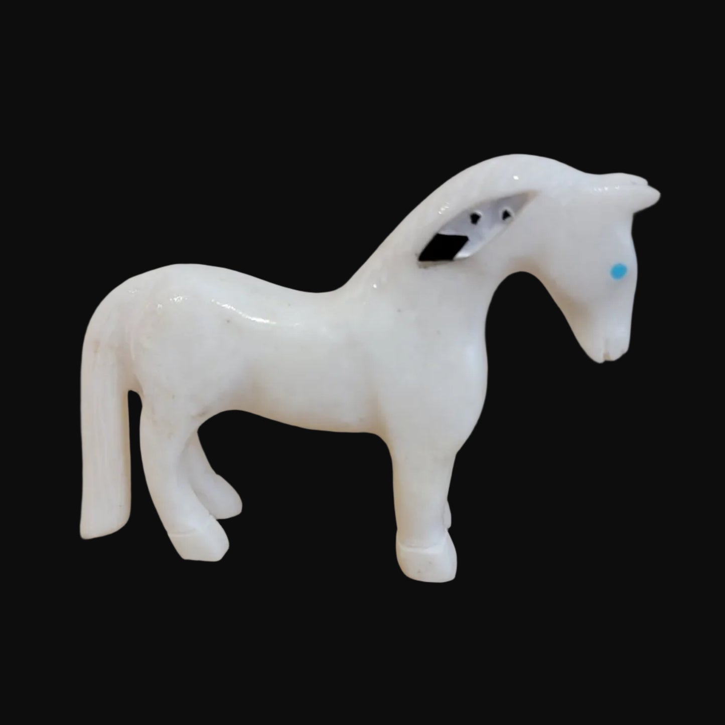 Beautiful Alabaster Horse w/Interesting Inlay Zuni Fetish