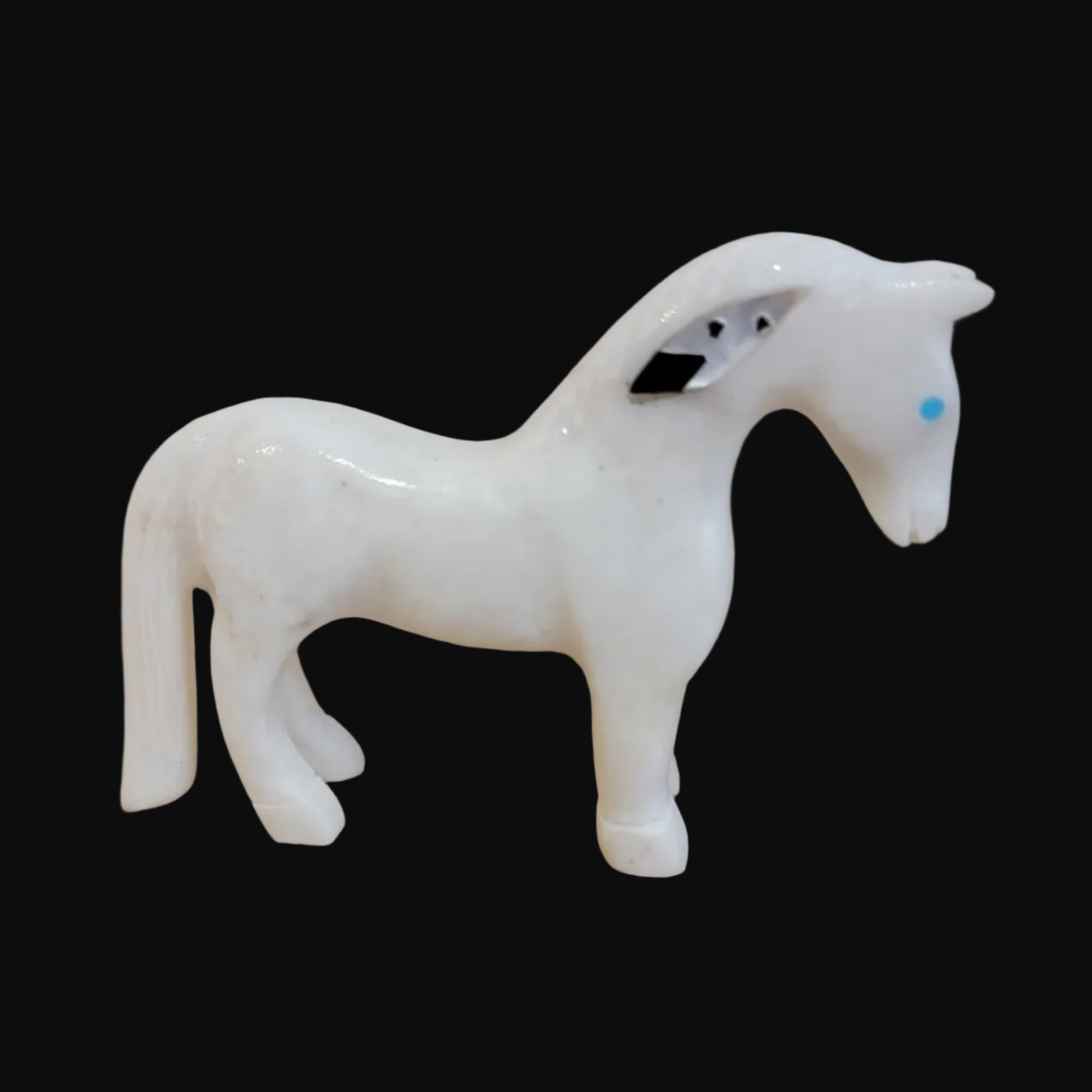 Beautiful Alabaster Horse w/Interesting Inlay Zuni Fetish