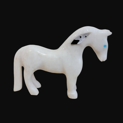 Beautiful Alabaster Horse w/Interesting Inlay Zuni Fetish