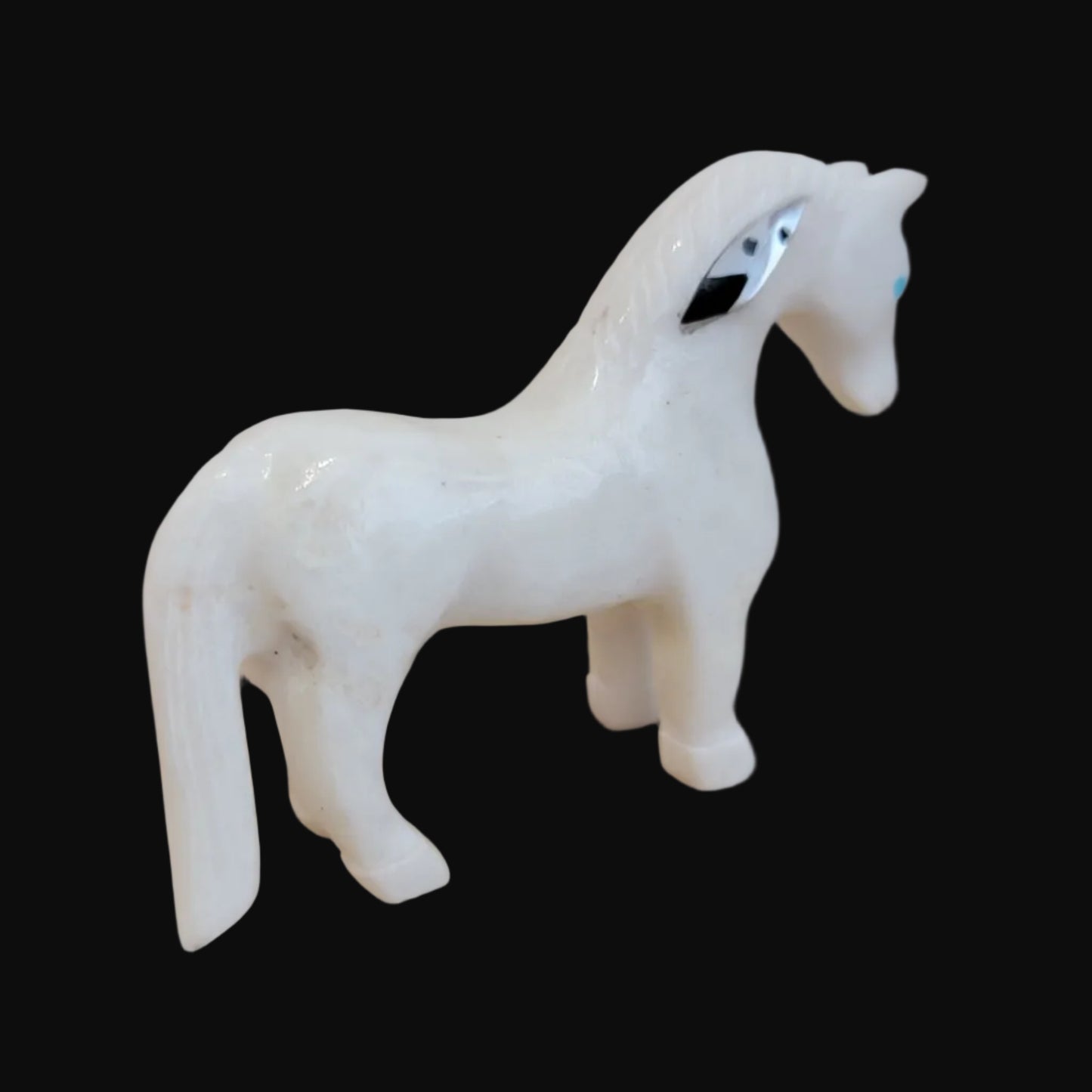Beautiful Alabaster Horse w/Interesting Inlay Zuni Fetish