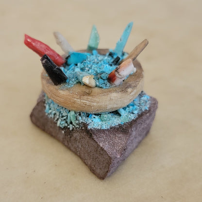 Cedar Bowl Filled with Prayer Sticks Zuni Fetish