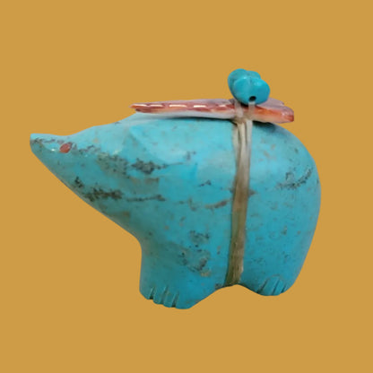 Turquoise Bear w/ Colorful Pack Zuni Fetish