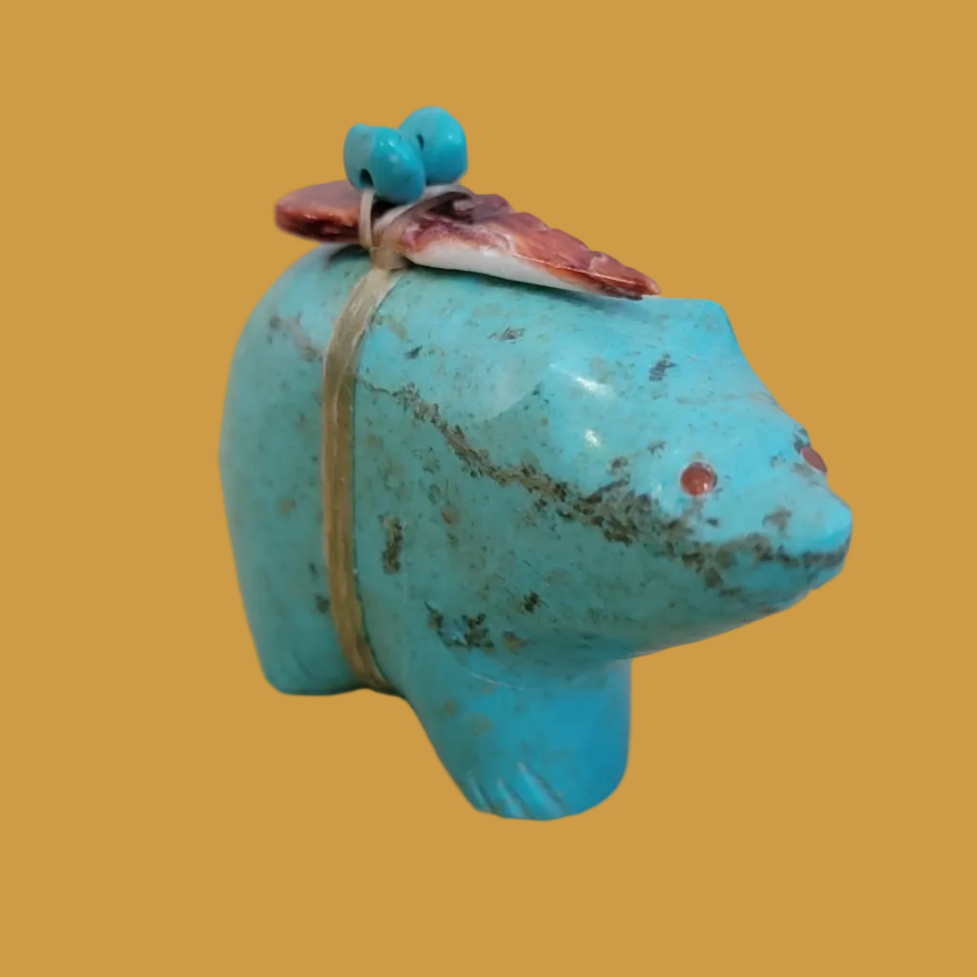 Turquoise Bear w/ Colorful Pack Zuni Fetish
