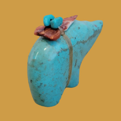 Turquoise Bear w/ Colorful Pack Zuni Fetish