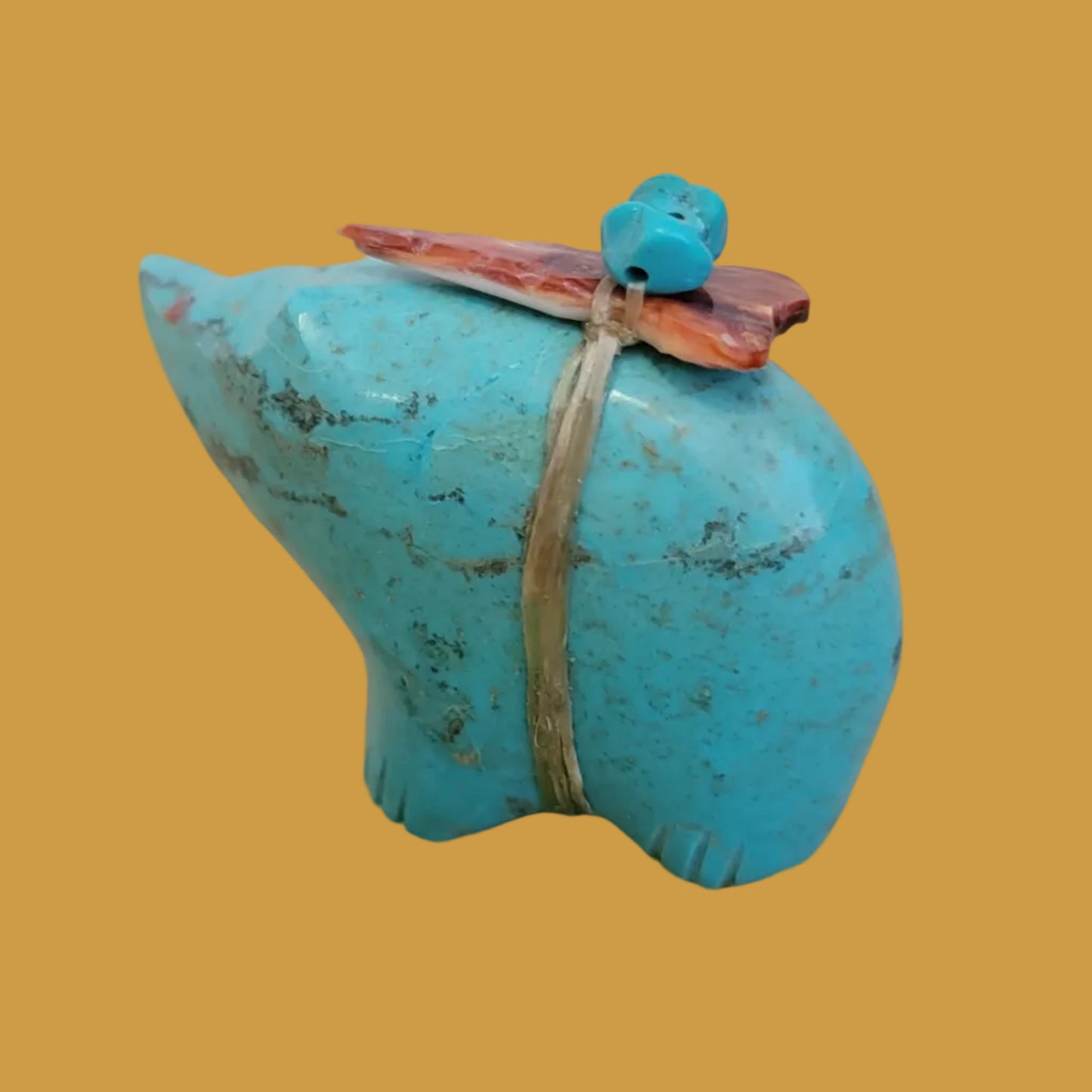 Turquoise Bear w/ Colorful Pack Zuni Fetish