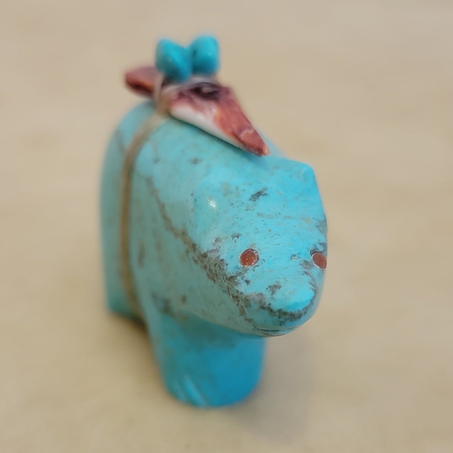 Turquoise Bear w/ Colorful Pack Zuni Fetish