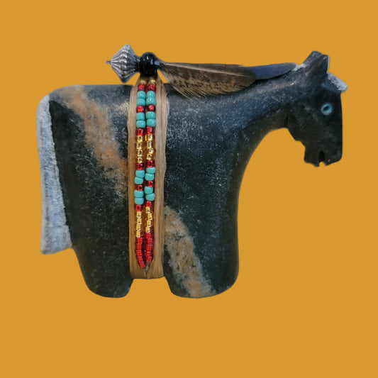 Picasso Marble Navajo Horse/Pony w/ Seed Bead Wrap Zuni Fetish