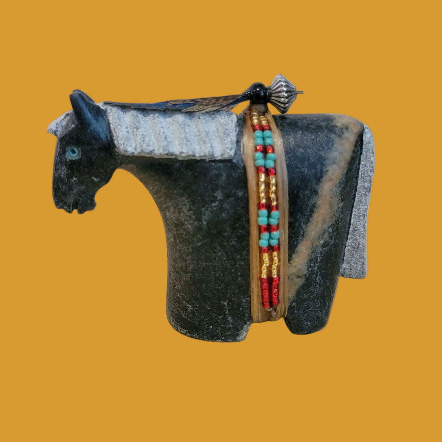 Picasso Marble Navajo Horse/Pony w/ Seed Bead Wrap Zuni Fetish