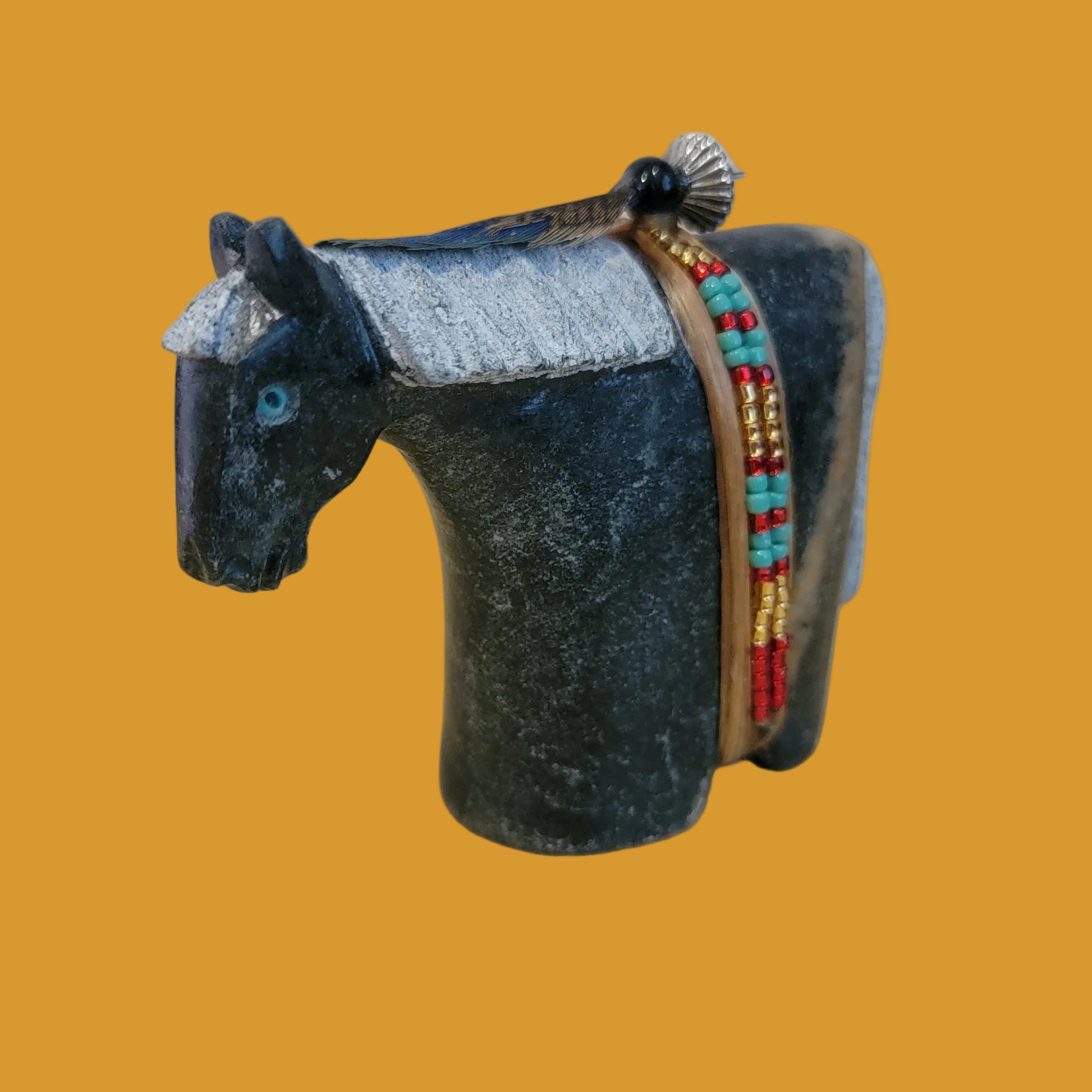 Picasso Marble Navajo Horse/Pony w/ Seed Bead Wrap Zuni Fetish