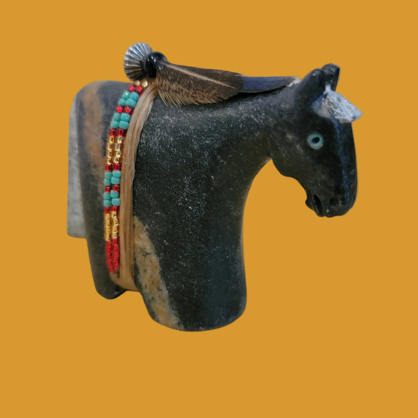 Picasso Marble Navajo Horse/Pony w/ Seed Bead Wrap Zuni Fetish