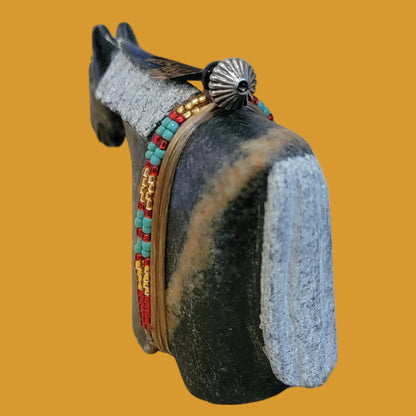 Picasso Marble Navajo Horse/Pony w/ Seed Bead Wrap Zuni Fetish