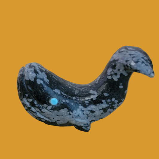 Snowflake Obsidian Grey Whale Zuni Fetish
