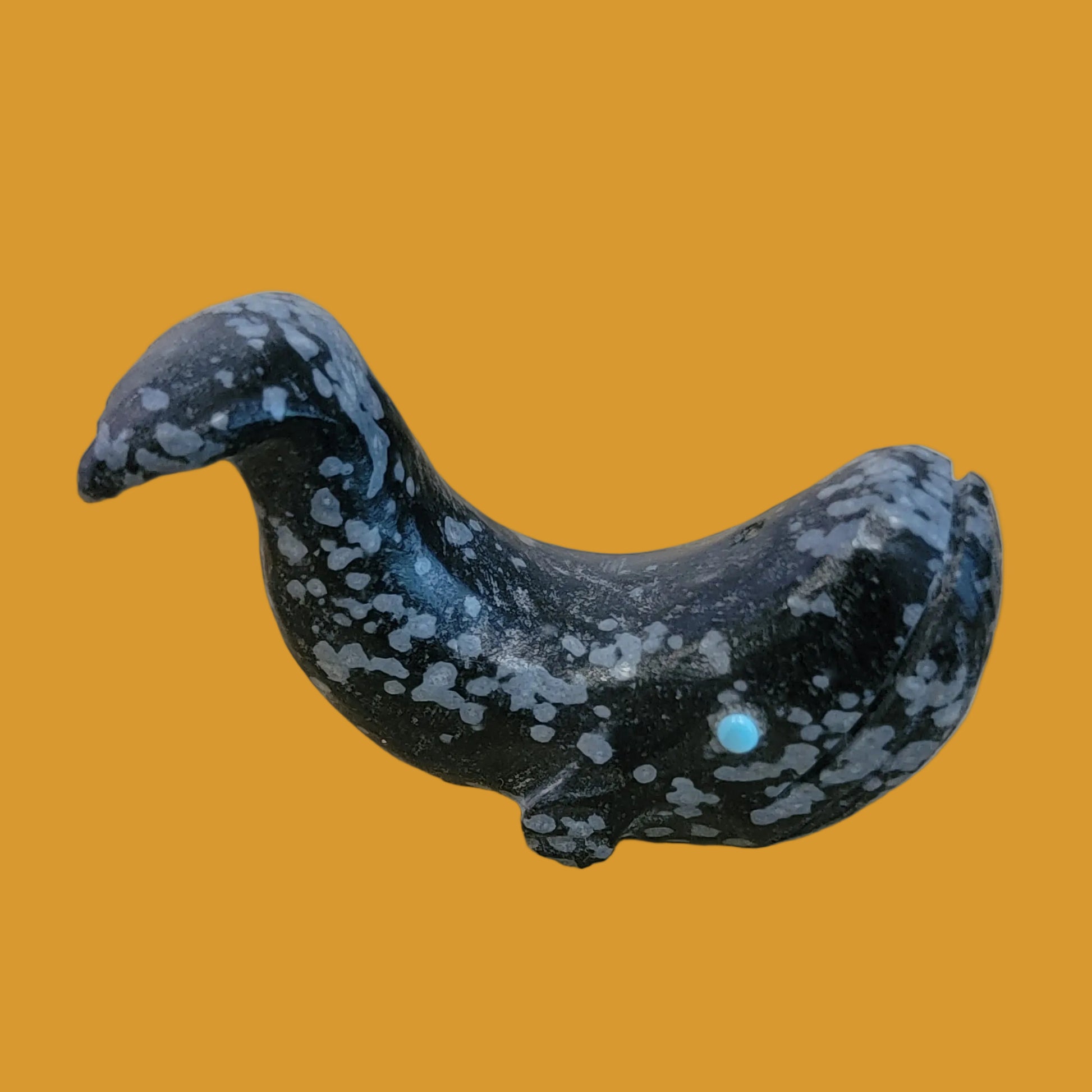 Snowflake Obsidian Grey Whale Zuni Fetish
