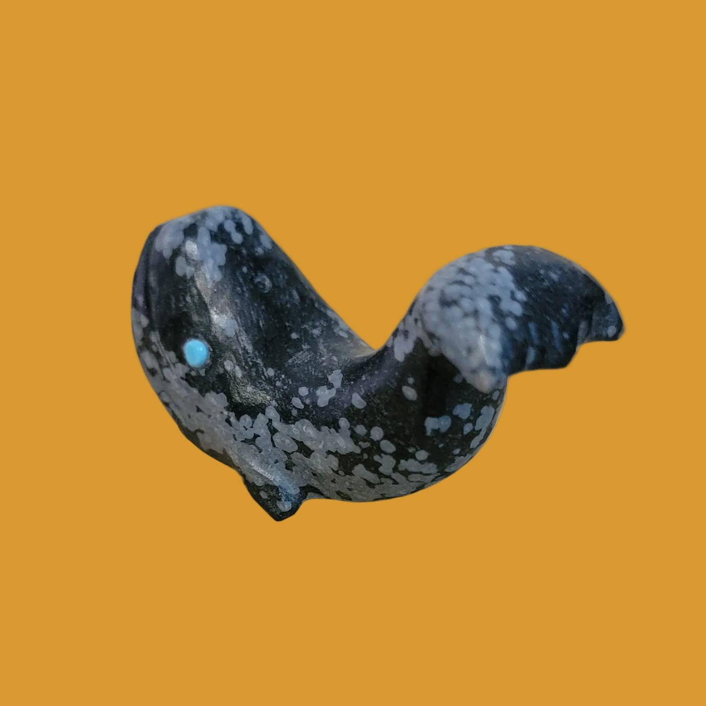 Snowflake Obsidian Grey Whale Zuni Fetish