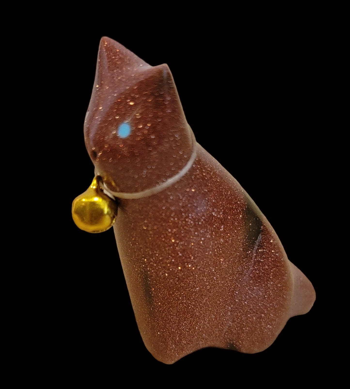 Goldstone Kitty Cat w/ Bell Collar Zuni Fetish