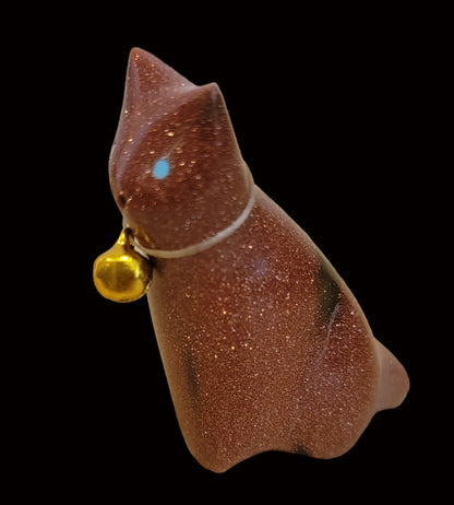 Goldstone Kitty Cat w/ Bell Collar Zuni Fetish