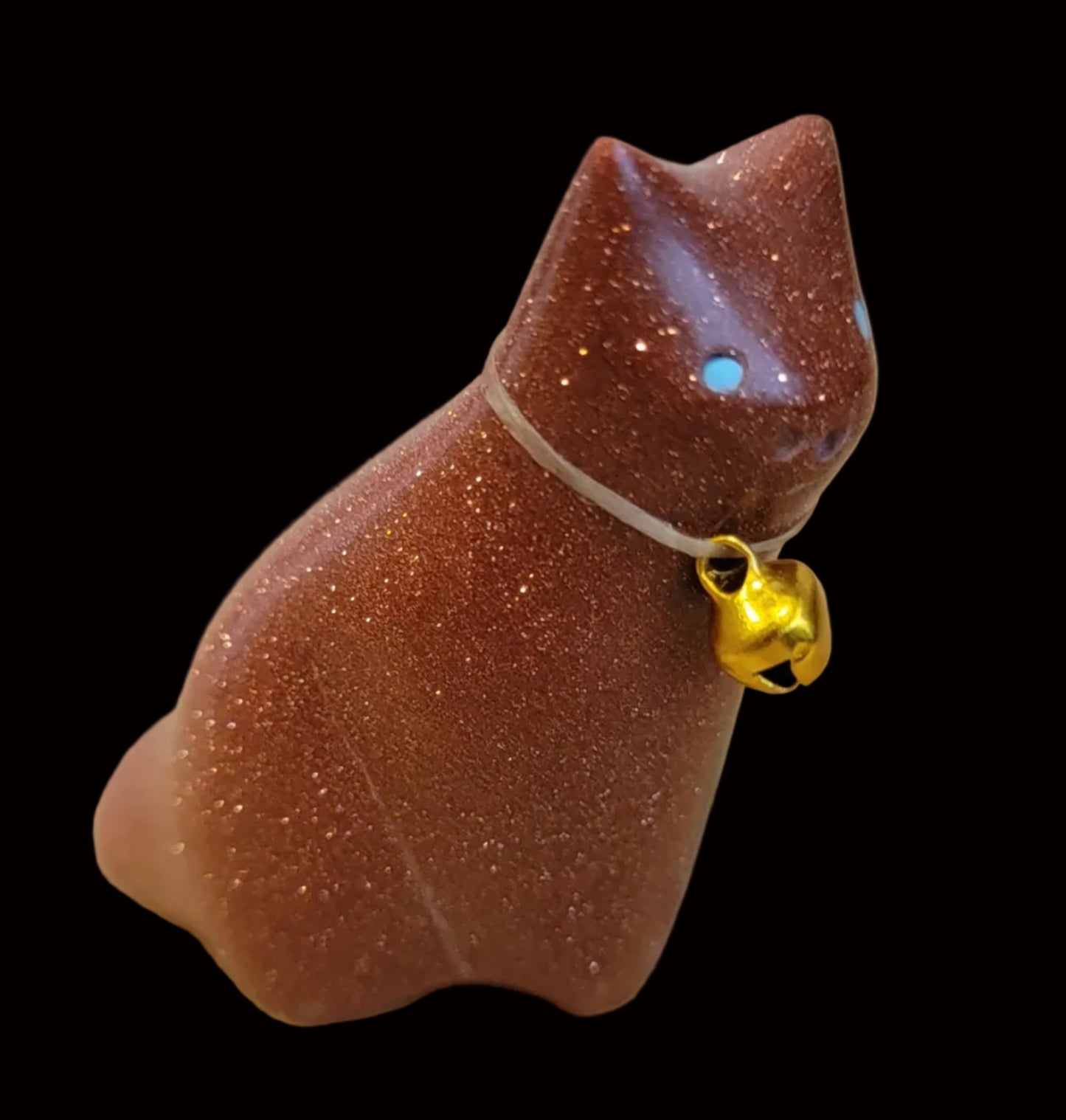 Goldstone Kitty Cat w/ Bell Collar Zuni Fetish