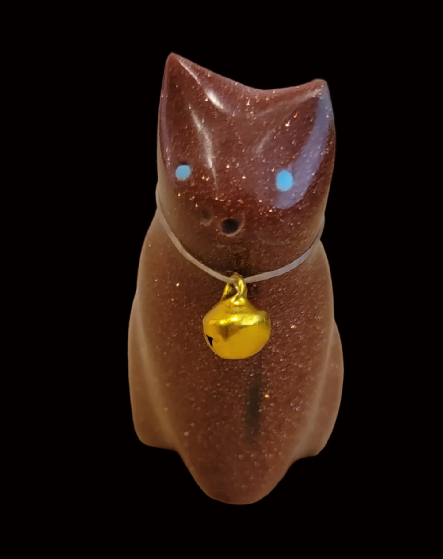 Goldstone Kitty Cat w/ Bell Collar Zuni Fetish