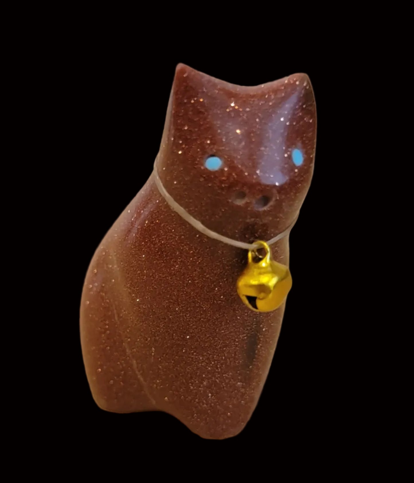 Goldstone Kitty Cat w/ Bell Collar Zuni Fetish