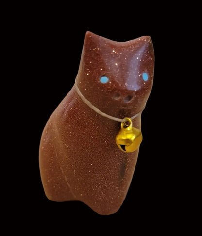 Goldstone Kitty Cat w/ Bell Collar Zuni Fetish