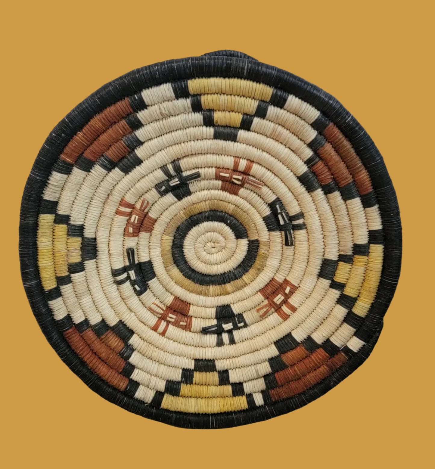 Hopi Tightly Coiled Antelope Plaque Basket/Indian Basket