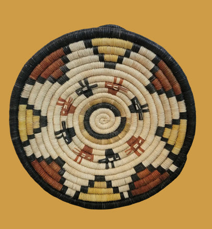 Hopi Tightly Coiled Antelope Plaque Basket/Indian Basket